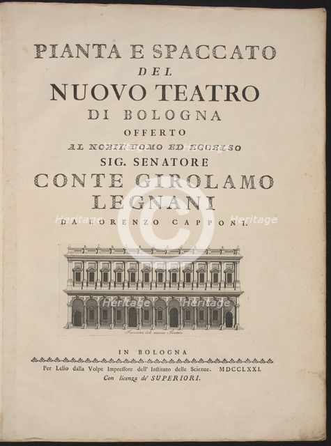 Pianta e spaccato del nuovo teatro di Bologna, 1771. Creators: Lorenzo Capponi, Antonio Galli Bibiena.
