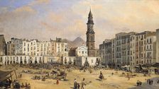 Piazza, Naples Italy, mid 19th century. Artist: Jean-Auguste Bard