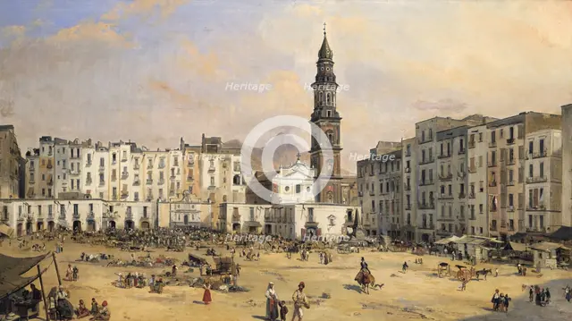 'Piazza, Naples', Italy, mid 19th century. Artist: Jean-Auguste Bard