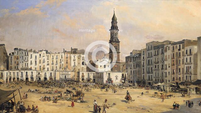 'Piazza, Naples', Italy, mid 19th century. Artist: Jean-Auguste Bard