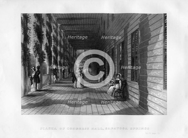 'Piazza of Congress Hall, Saratoga Springs', New York State, 1855. Artist: Unknown