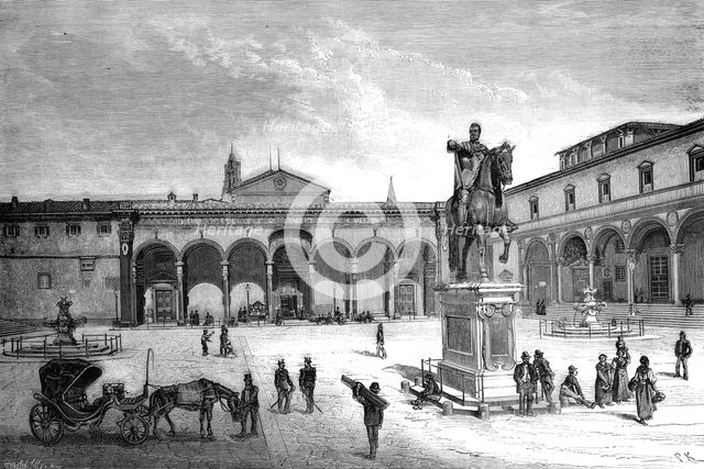 Piazza and church of the Santissima Annunziata, Florence, Italy, 1882. Artist: Unknown