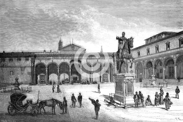 Piazza and church of the Santissima Annunziata, Florence, Italy, 1882. Artist: Unknown