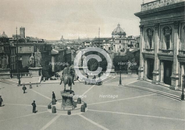 Piazza del Campidoglio with the statue of Marcus Aurelius, Rome, Italy, 1927. Artist: Eugen Poppel.