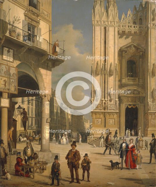 Piazza del Duomo, Milan  , 1840. Creator: Inganni, Angelo (1807-1880).
