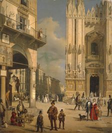 Piazza del Duomo, Milan , 1840. Creator: Inganni, Angelo (1807-1880)