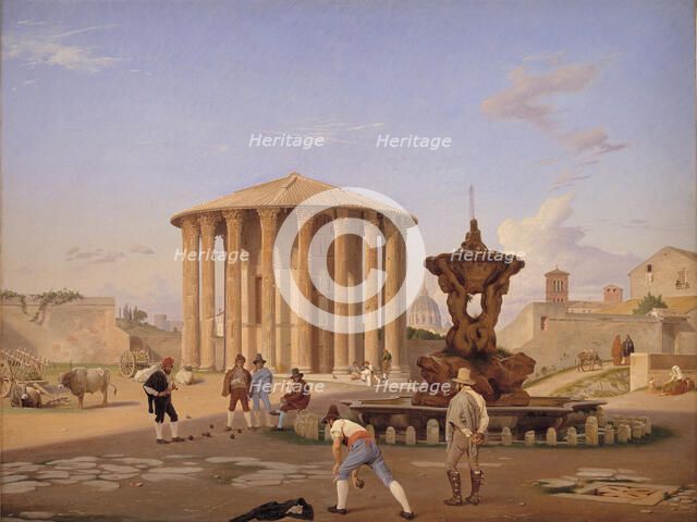 Piazza della Bocca della Verità with the so-called Vesta Temple in Rome, 1837. Creator: Constantin Hansen.