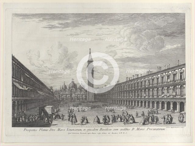 Piazza San Marco looking towards the Basilica and Campanile, 1763., 1763. Creator: Giovanni Battista Brostoloni.