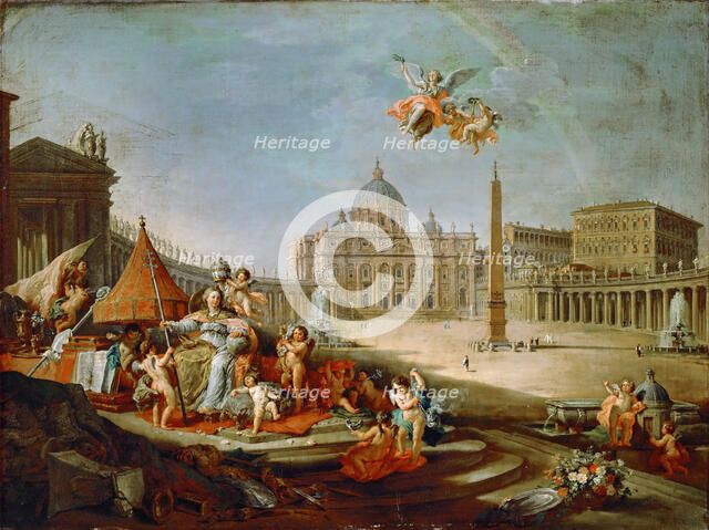 Piazza San Pietro, Rome with an allegory of the Triumph of the Papacy. Artist: Panini, Giovanni Paolo (1691-1765)