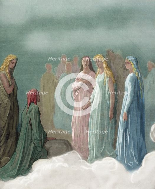 Piccarda Donati and souls whose vows had been broken - the "Divine Comedy", (1868).  Creator: Gustave Doré.