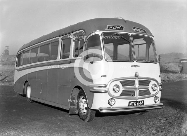 Pickerill's Commer coach, Darfield, near Barnsley, South Yorkshire, 1957. Creator: Michael Walters.