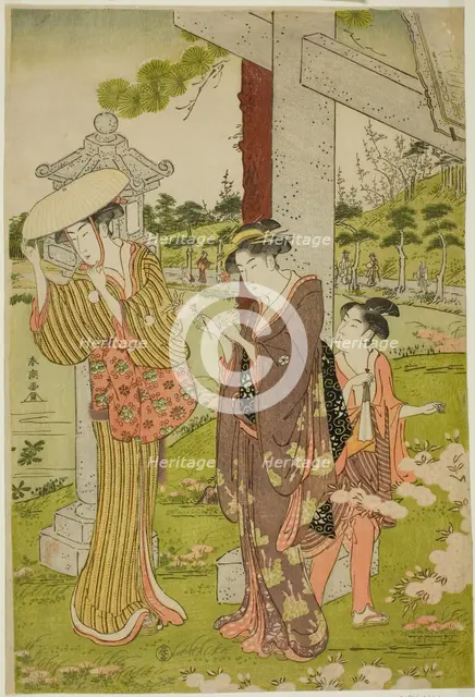Picking Flowers at Kumano Junisha Shrine in Tsunohazu, late 1780s. Creator: Katsukawa Shuncho.