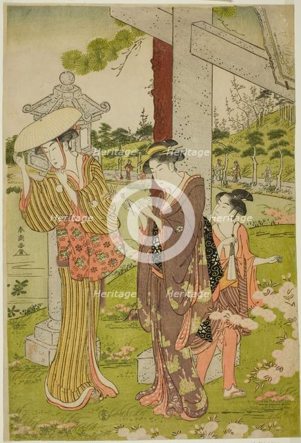 Picking Flowers at Kumano Junisha Shrine in Tsunohazu, late 1780s. Creator: Katsukawa Shuncho.