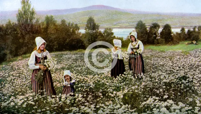 Picking flowers in a meadow near Leksand, Sweden, c1923. Artist: Unknown