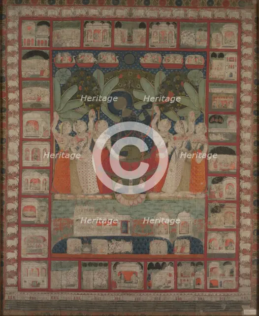 Pichvai (wall hanging) with the Worship of Shri Nathaji, 1825-1850. Creator: Unknown.