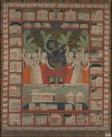 Pichvai (wall hanging) with the Worship of Shri Nathaji, 1825-1850. Creator: Unknown