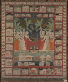 Pichvai (wall hanging) with the Worship of Shri Nathaji, 1825-1850. Creator: Unknown