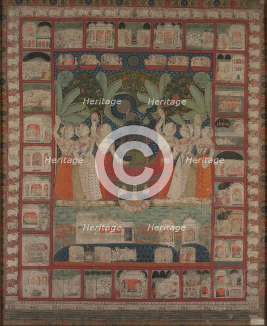 Pichvai (wall hanging) with the Worship of Shri Nathaji, 1825-1850. Creator: Unknown.