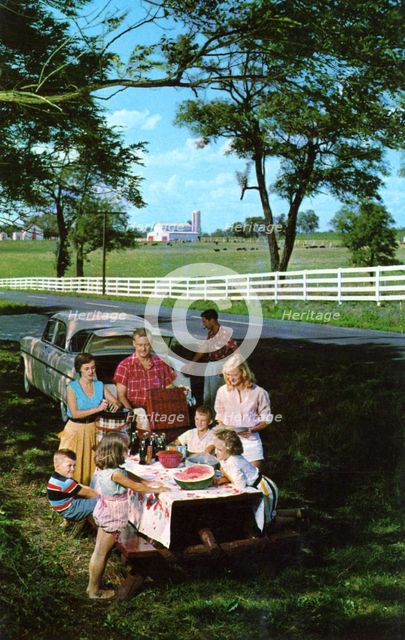 Picnic along one of Kentucky's scenic highways, USA, 1956. Artist: Unknown