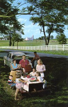 Picnic along one of Kentucky's scenic highways, USA, 1956