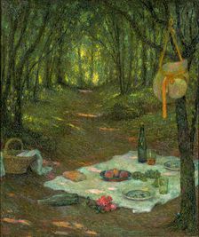 Picnic in the Forest, Gerberoy (Le Gouter sous Bois, Gerberoy), 1925. Creator: Le Sidaner, Henri (1862-1939)