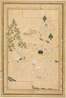 Picnic in the Mountains; Single Page Illustration, c. 1550-1600. Creator: Muhammadi (Iranian), style of