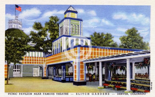 Picnic pavilion near Famous Theater, Elitch Gardens, Denver, Colorado, USA, 1945. Artist: Unknown