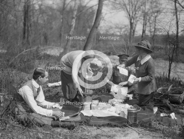Picnic with Martha Hedman and friends, between 1912 and 1919. Creator: Arnold Genthe.