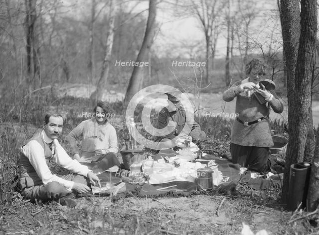 Picnic with Martha Hedman and friends, between 1912 and 1919. Creator: Arnold Genthe.