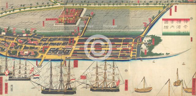 Pictorial Guide to Yokohama Harbor, 7th month, 1860. Creator: Sadahide Utagawa.