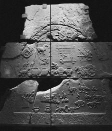 Pictorial stone with manor livelihood scene, 25-220. Creator: Central Asian Art