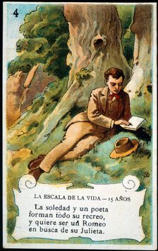 Picture card The scale of life Number 4, 1902, for the company Chocolates Amatller Creator: Mestres, Apeles. (1854-1936)