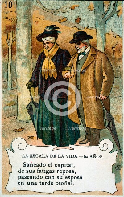 Picture card 'The scale of life'. Number 10, 1902, for the company 'Chocolates Amatller'. Creator: Mestres, Apeles. (1854-1936).
