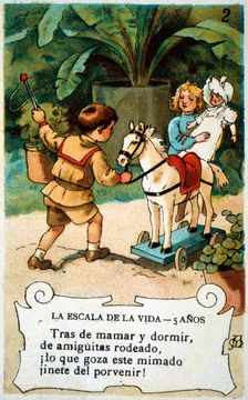 Picture card The scale of life Number 2, 1902, for the company Chocolates Amatller Creator: Mestres, Apeles. (1854-1936)