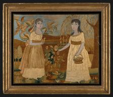 Picture Depicting Ann and Sarah (Needlework), New York, early 19th century. Creator: Unknown