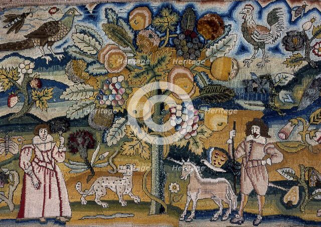 Picture Depicting Adam and Eve (Needlework), England, 17th century. Creator: Unknown.