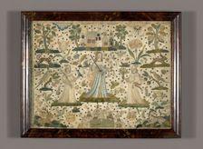 Picture Depicting Peace, Justice, and Plenty (Needlework), England, 17th century. Creator: Unknown
