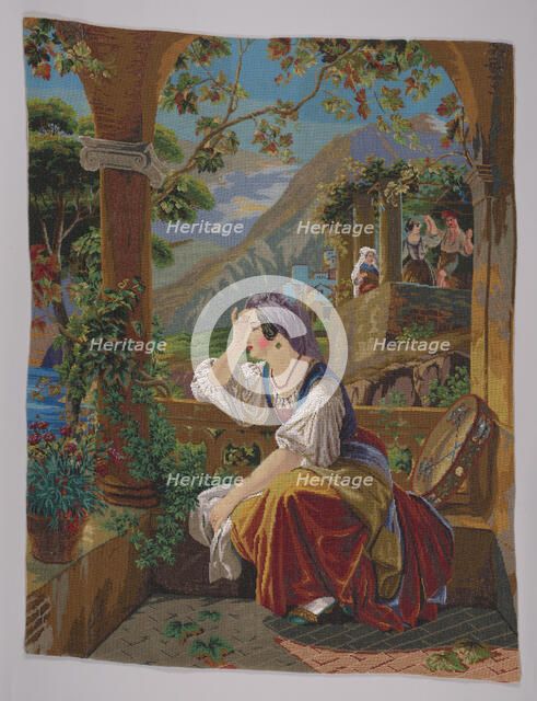 Picture embroidered with glass beads, 1864. Creator: Unknown.