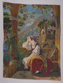 Picture embroidered with glass beads, 1864. Creator: Unknown