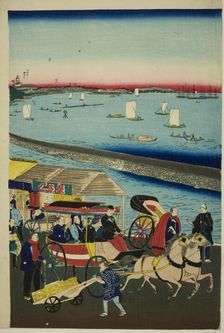 Picture of the Steam Engine Railway in Yatsuyama, Tokyo (Tokyo Yatsuyama shita..., c. 1871. Creator: Utagawa Hiroshige II