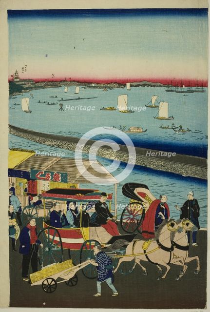 Picture of the Steam Engine Railway in Yatsuyama, Tokyo (Tokyo Yatsuyama shita..., c. 1871. Creator: Utagawa Hiroshige II.