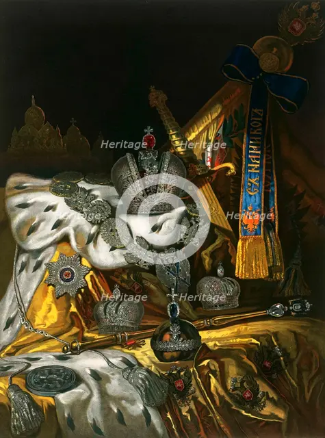 Picture of the Russian Imperial regalia, 1856.  Artist: Anon