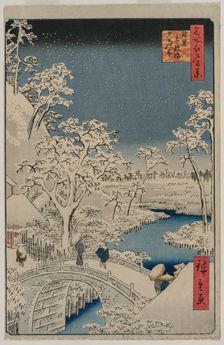 Picture of Twilight at the Drum Bridge in Meguro..., 1857. Creator: Ando Hiroshige (Japanese, 1797-1858)