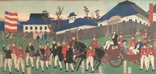 Picture of a Procession of Foreigners at Yokohama, 2nd month, 1861. Creator: Yoshikazu