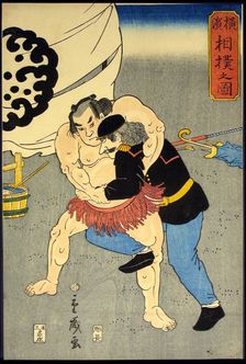 Picture of a Sumo Wrestling Match in Yokohama (Yokohama sumo no zu), 1861. Creator: Shigetoshi