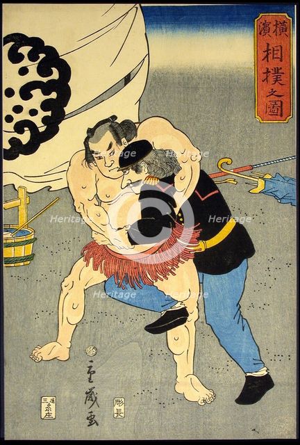 Picture of a Sumo Wrestling Match in Yokohama (Yokohama sumo no zu), 1861. Creator: Shigetoshi.