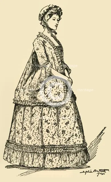 'Picture of a short Watteau sacque worn over a petticoat, c1750-1800', 1903, (1937). Creator: Sophie B Steel.