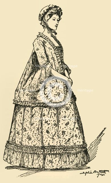 'Picture of a short Watteau sacque worn over a petticoat, c1750-1800', 1903, (1937). Creator: Sophie B Steel.