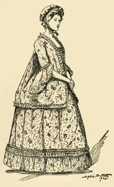 Picture of a short Watteau sacque worn over a petticoat, c1750-1800 1903, (1937). Creator: Sophie B Steel
