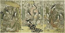 Picture of Hideyoshi and his Five Wives Viewing Cherry Blossoms at Higashiyama..., Japan, c.1803/04. Creator: Kitagawa Utamaro